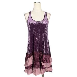 Free People Velvet Velour Ruffle Dress Tunic Top XS Whimsigoth Boho Bohemian